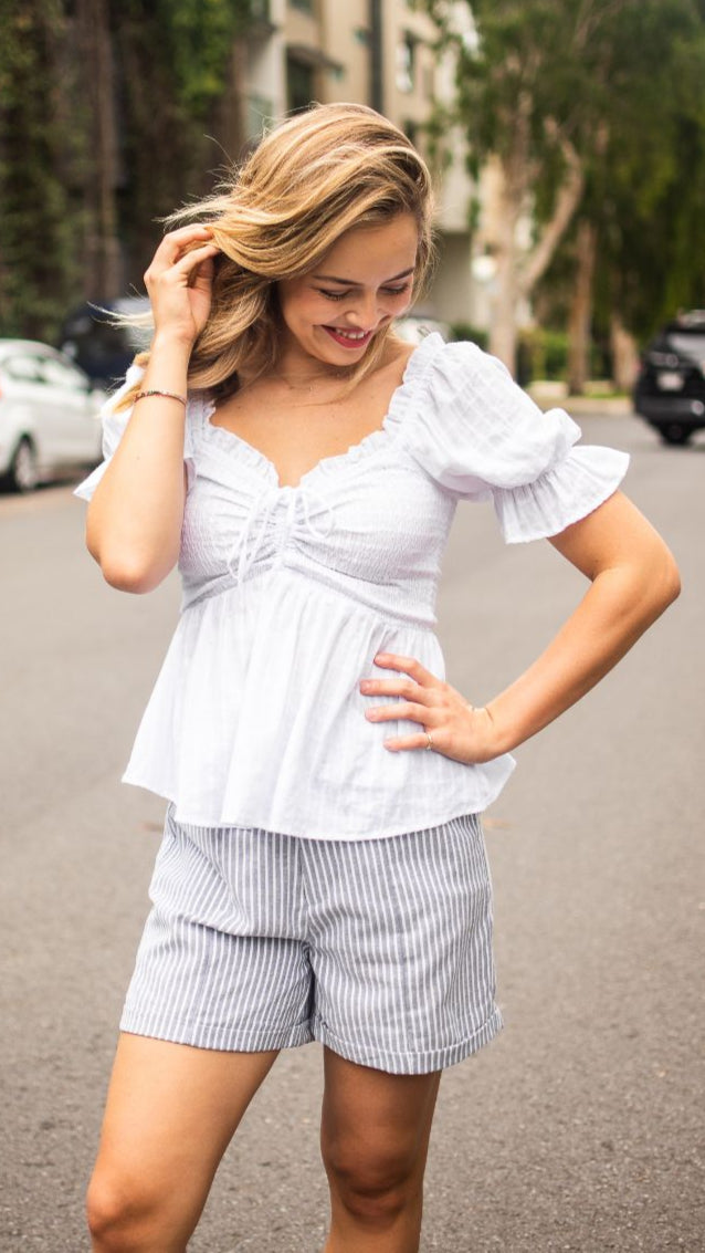 The Lattice Charm Top - Blue & White