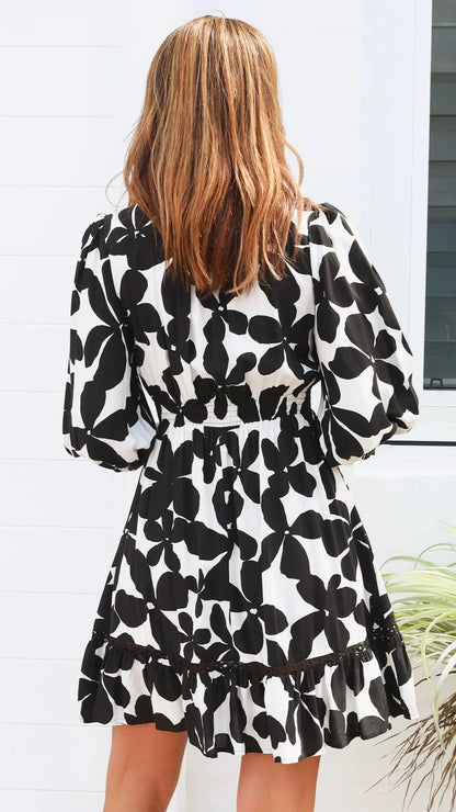 The Monochrome Petals Dress - Black/White