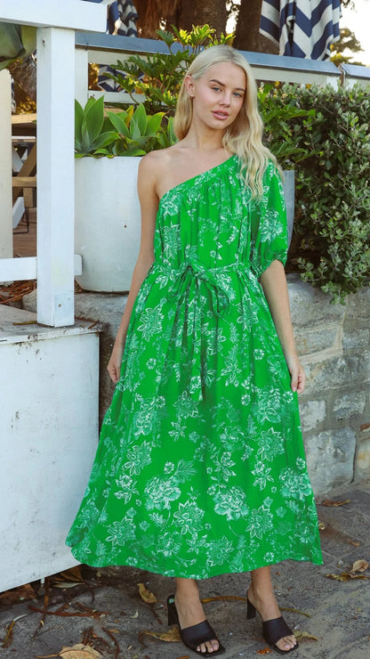 The Green Envy One-Shoulder Dress