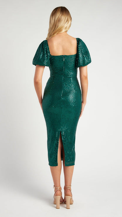 The Hollywood Glam Midi Dress - Emerald Green & Champagne