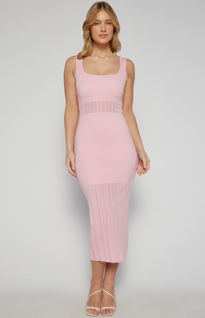 The Herringbone Chic Knit Midi Dress - Pink & Black