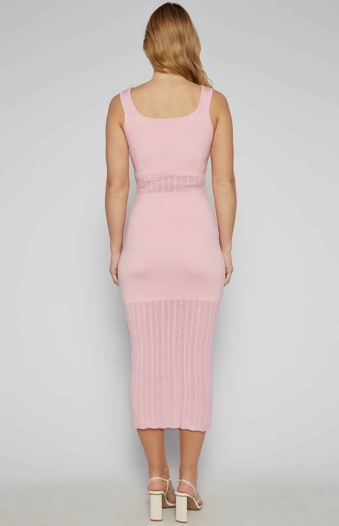 The Herringbone Chic Knit Midi Dress - Pink & Black